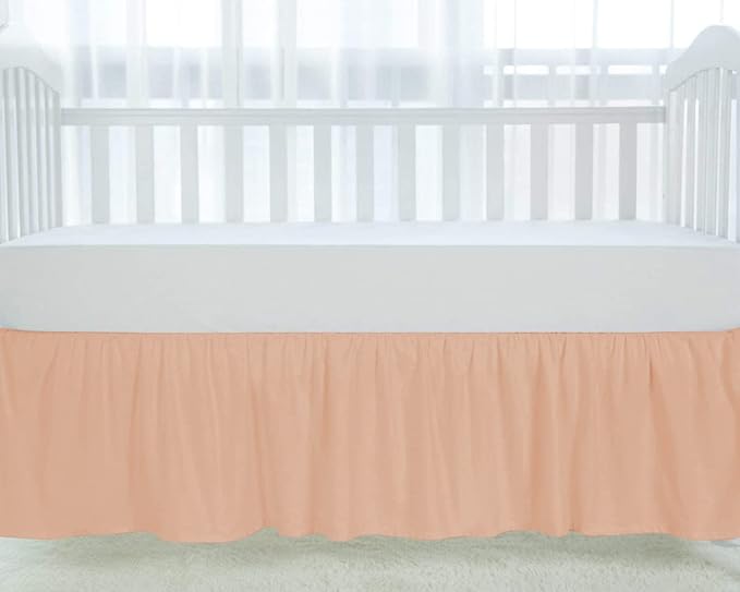 100% Egyptian Cotton, Nursery Crib Toddler (28" x 52" + 16") 800 Thread Count Crib Skirt Dust Ruffle, Bedding Skirts for Baby Boys or Girls, 16" Drop, Blush Solid
