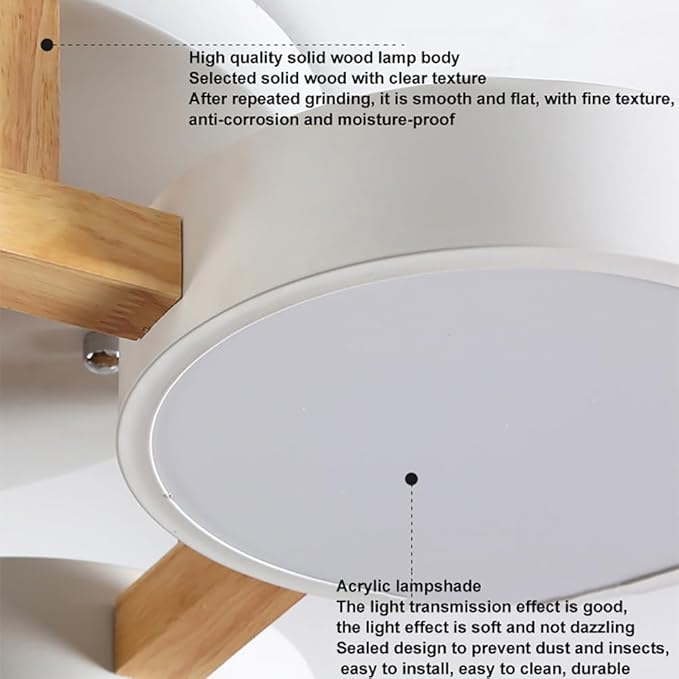 LED Flush Mount Ceiling Light Fixture with 3000K/4000K/6000K Temperatures Selectable,24Inch 44W Chandelier Modern Wood Ceiling Lamp for Bedroom Kitchen, 4-Lights Indoor Lighting White Pendant Light