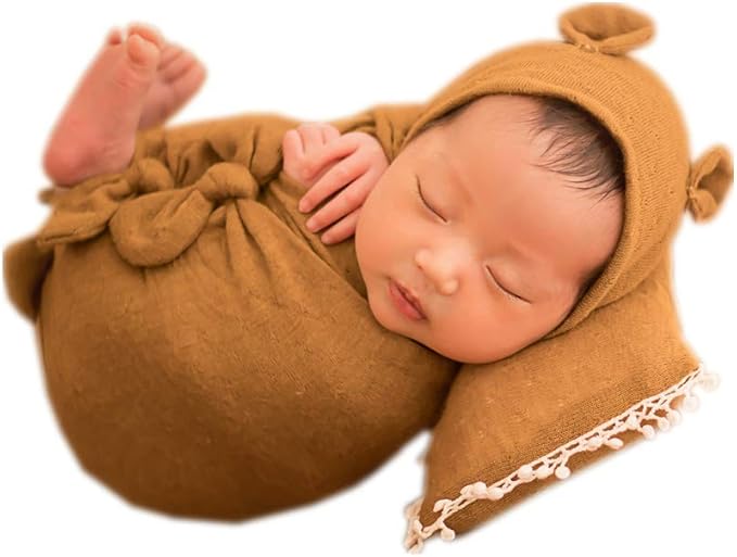 Vemonllas Newborn Baby Boy Girl Photography Props Bow Wrap, Posing Aid, Hat and Blanket Set of 4 Pcs