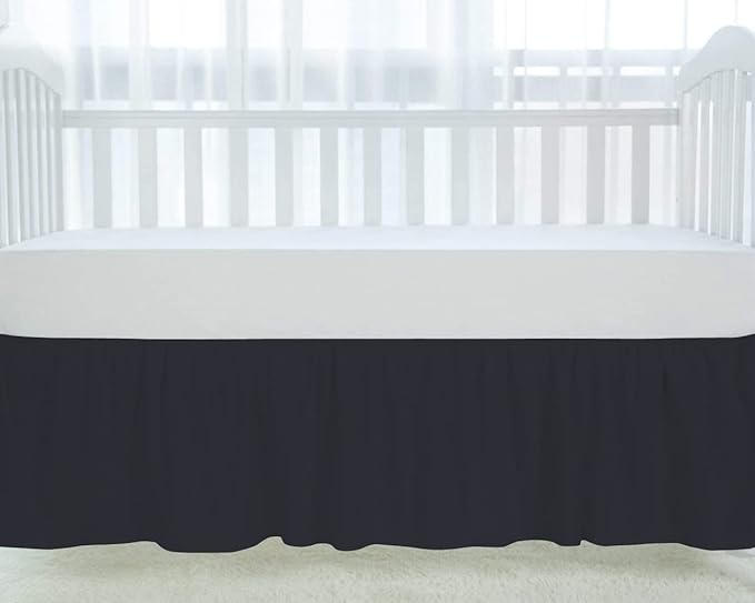 100% Egyptian Cotton, Nursery Crib Toddler (28" x 52" + 14") 800 Thread Count Crib Skirt Dust Ruffle, Bedding Skirts for Baby Boys or Girls, 14" Drop, Black Solid
