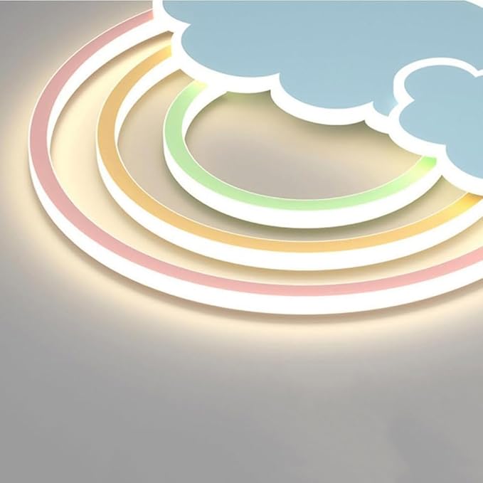 LED Pink Ceiling Light Modern Cartoon Children's Room Dimmable With Remote Control Nordic Blue Cloud Rainbow Night Light for Bedroom Baby Boys Girls
