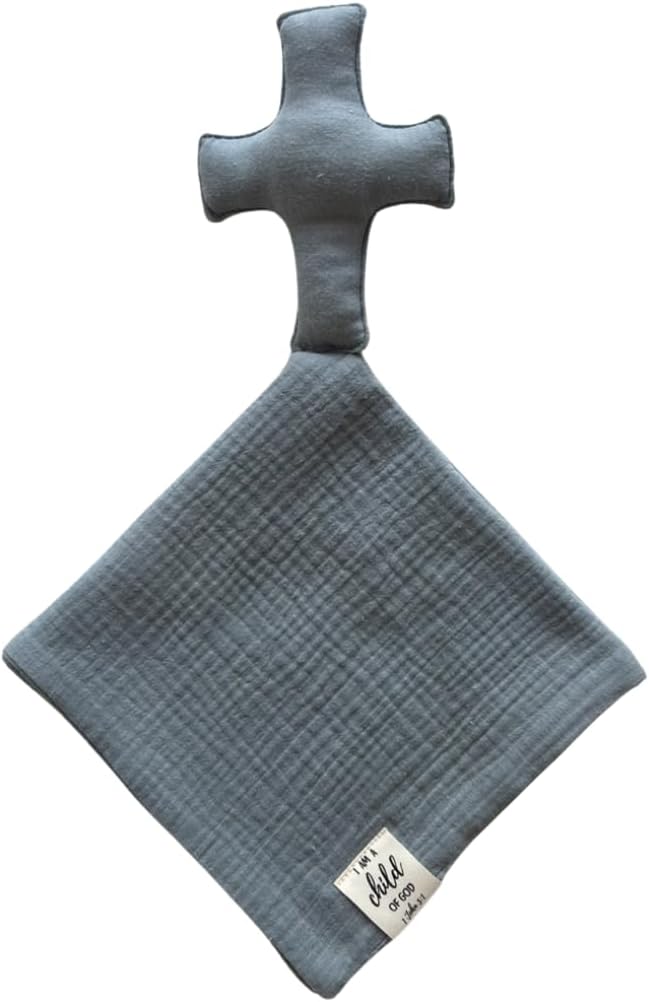 Cross Lovey, Cross Security Blanket, Christian Baby Gift, Baptism Gift, Easter Gift, Newborn Baby Gift, Blessing Blanket (Slate Blue)