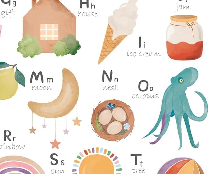OZCONO Alphabet Numbers Poster, Vibrant ABC Counting Chart Kids, Playroom Wall Decor Art, Homeschool Education Guide (Unframed) (24x36)