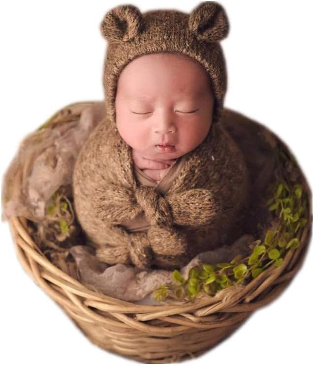 Vemonllas Newborn Baby Boy Girl Photography Props Bow Wrap, Posing Aid, Hat and Blanket Set of 4 Pcs