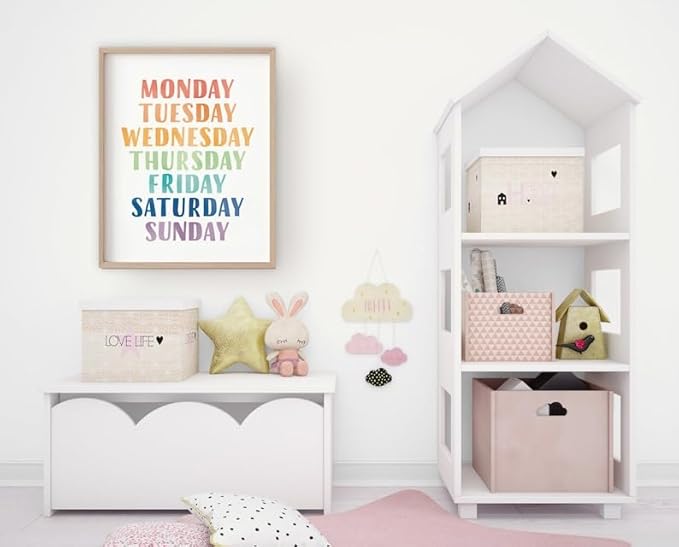 OZCONO Rainbow Days Week Poster, Colorful Learning Chart Kids, Preschool Wall Decor Art, Homeschool Education Guide (Unframed) (27x40)