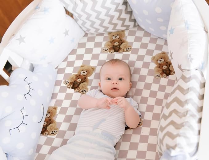 Fitted Baby Neutral Bassinet Sheets Bear and Buffalo Check Plaid Breathable Unisex Baby Sheet Set for Boys or Girls