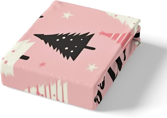 Feelyou Merry Christmas Bedding Set Christmas Tree Duvet Cover for Kids Boys Girls Stars Print Comforter Cover Pink Christmas Bedspread Cover with 2 Pillowcases 3Pcs Bedding Queen,No Comforter