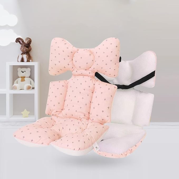 Baby Seat Pad Liner for Stroller–Soft and Breathable，3D Air Mesh Cotton Universal Baby Stroller Cushion (Pink Cross)