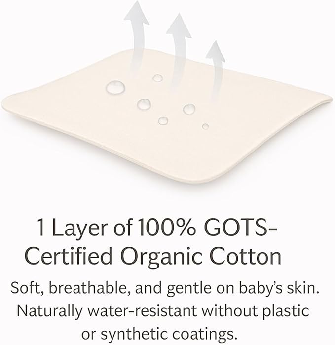 Organic Crib Mattress Protector - Flat Sheet Water Resistant Liner Pad, Breathable, Skin Friendly, Chemical-Free Pure Cotton [GOTS-Certified] for Mini Crib (38"x24") - Pack of 1