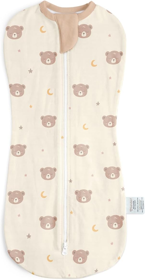 Baby Swaddle 0-2 Months, Cotton Arm-In Zipper Sleep Sack, Wearable Blankets Wrap for Newborn Infant Girls and Boys (Bear, Pack of 1)