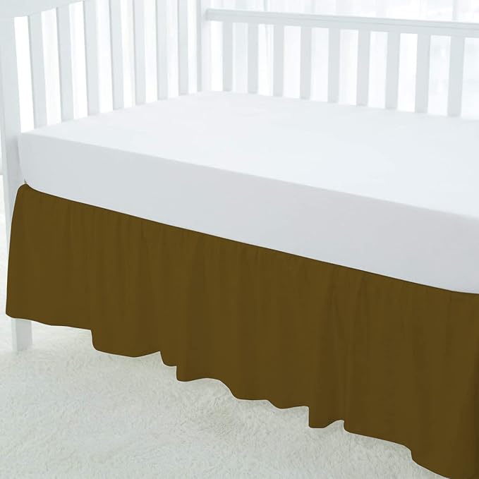 100% Egyptian Cotton, Nursery Crib Toddler (28" x 52" + 14") 800 Thread Count Crib Skirt Dust Ruffle, Bedding Skirts for Baby Boys or Girls, 14" Drop, Taupe Solid