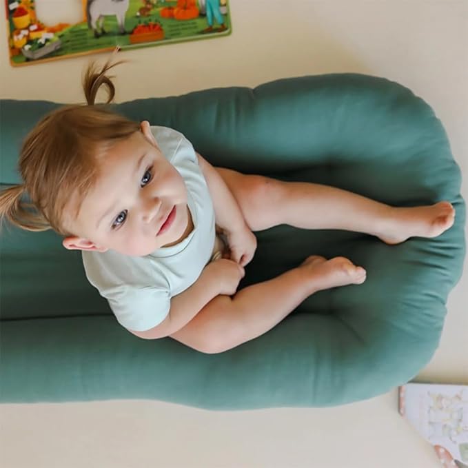 Multifunctional Newborn Baby Lounger, Organic Cotton Infant Nest 0–18M – Portable Breathable 3D Fiber Filling, Machine-Washable (Green)