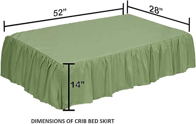 Crib Bed Skirt 28” x 52” with 14” Drop – Split Corners Dust Ruffle, Microfiber - Breathable, Durable, Elastic Adjustable Fit, Soft Nursery Bedding for Baby Boys & Girls, Sage Solid