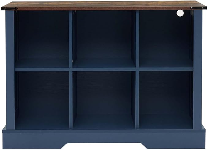 6 Cube Storage Organizer, Wood Cube Bookshelf with LED Lights, Horizontal Storage Cubes, Kids Bookshelf, Display Cabinet Cubby Shelf for Living Room Home Office Bedroom，Navy Blue