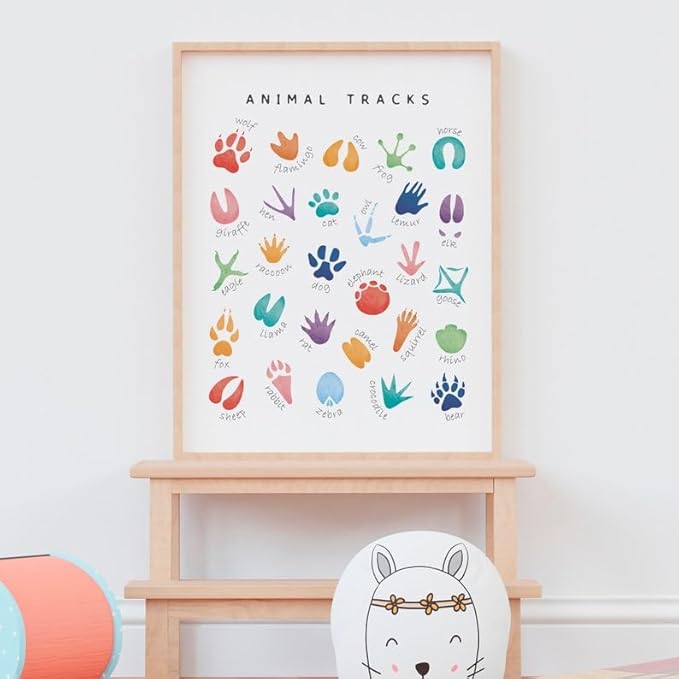 OZCONO Animal Tracks Learning Poster, Vibrant Wildlife Chart Kids, Preschool Wall Decor Art, Homeschool Education Guide (Unframed) (27x40)
