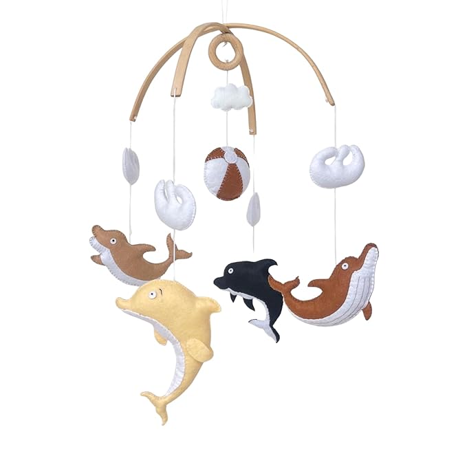 Baby Mobile – Ocean Montessori Dolphin Hanging Set, Handmade Felt Sea Theme Crib Nursery Decor