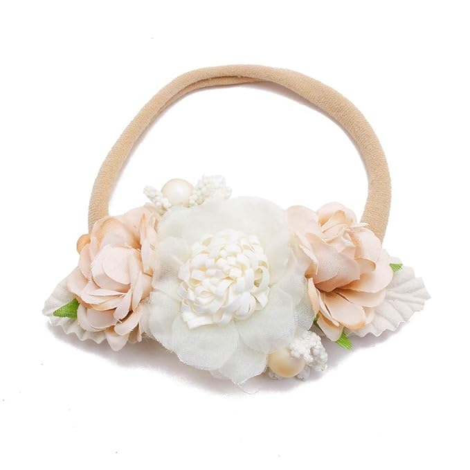 Baby Girl Nylon Headbands Flower Hair Bows Accessories-Elastic Hair Band Crown Handmade FLoral Wraps Birthday Gifts for Girls Newborn Infant Toddler 3Pcs