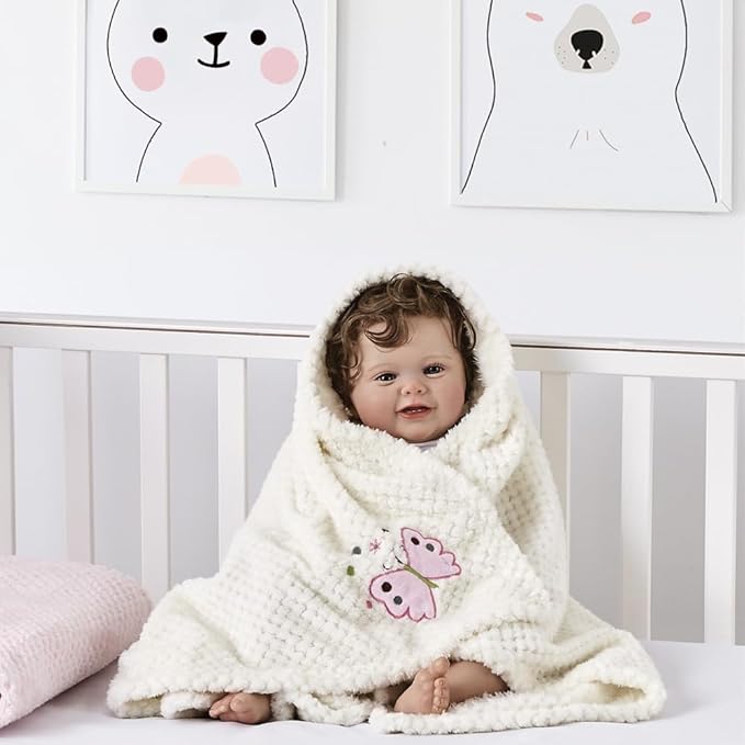 CREVENT Soft Cozy Baby Blankets for Boys Girls + Security Blanket, Set with A Gift Bag Newborn Essentials (Ivory)