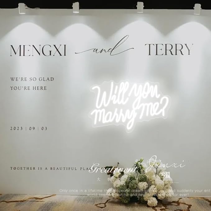 Will You Marry Me Sign for Wall Decor Led Neon Lights for Teen Bedroom Decor Art Light Up Letters Will You Marry Me Neon Signs for All Wedding Party Proposal Decorations USB 21.7x13.8 Inch(white)