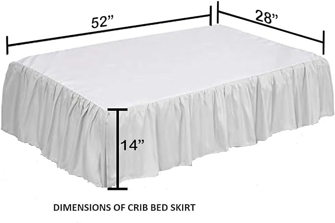 Crib Bed Skirt 28” x 52” with 14” Drop – Split Corners Dust Ruffle, Microfiber - Breathable, Durable, Elastic Adjustable Fit, Soft Nursery Bedding for Baby Boys & Girls, White Solid
