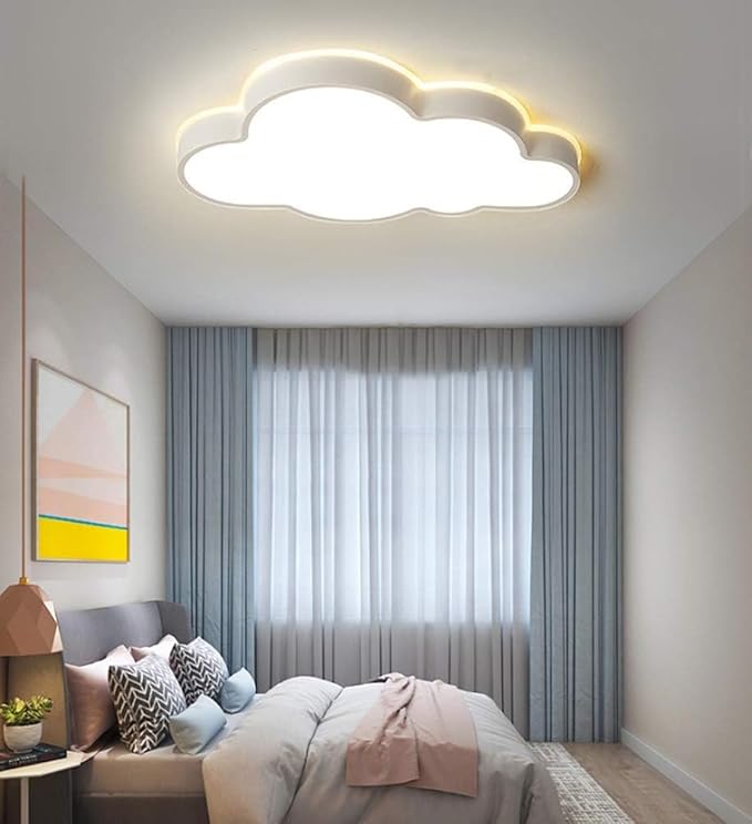 LAKIQ Modern Dimmable Acrylic LED Lights with Remote Creative Cloud Shape Children Room Flush Mount Ceiling Lighting Fixture for Kids Bedroom Kindergarten Living Room(25.5'',Stepless Dimming)