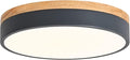 Dimmable Wood LED Flush Mount Ceiling Light, 5CCT 2700K-6000K Modern Round Close to Ceiling Lighting Fixtures, Minimalist Grey Ceiling Lamp for Bedroom, Kitchen, Laundry Room, Hallway