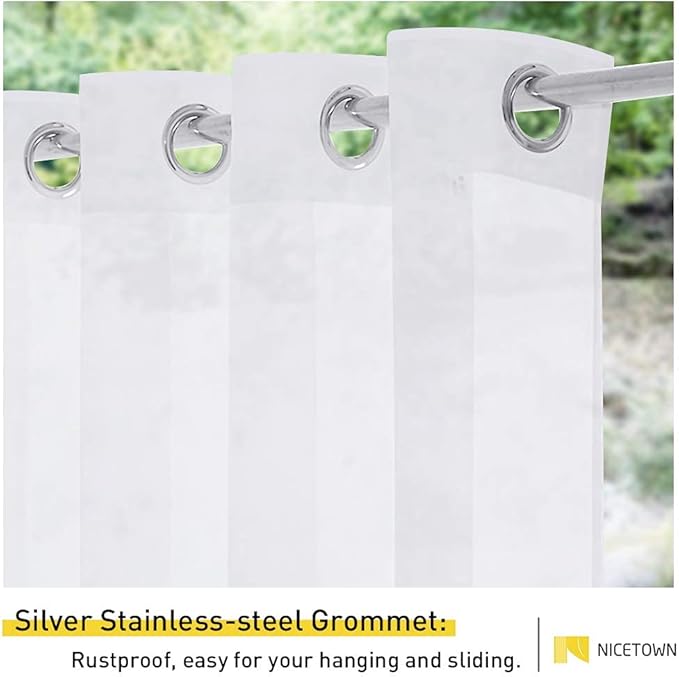 NICETOWN 2 Panels White Sheer Curtains for Patio Waterproof, Rustproof Grommet Indoor Outdoor Voile Drapes Airy & Lightweight Mosquito Curtains for Porch/Living Room, W54 x L96