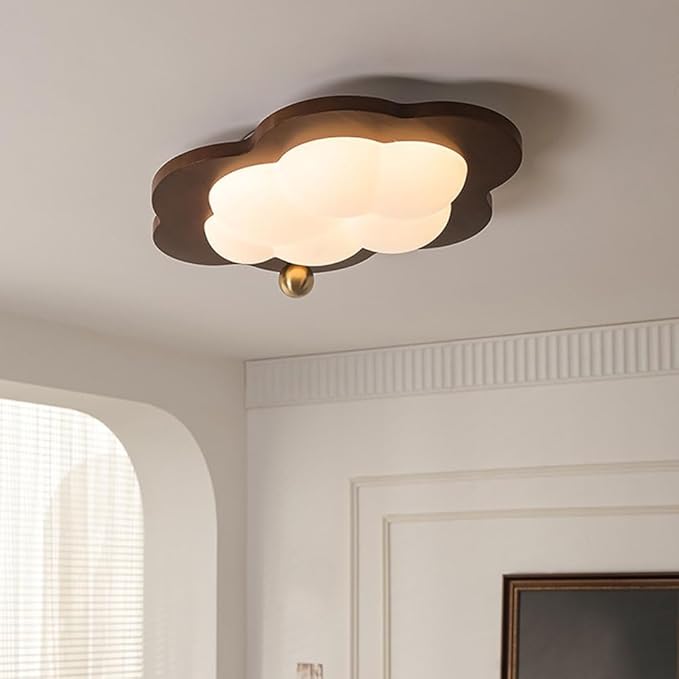 Modern Cloud Ceiling Light Flush Mount Wood Base Acrylic Shade LED Hardwired for Kids Room Bedroom Living Room Nursery Overhead Ambient Lighting
