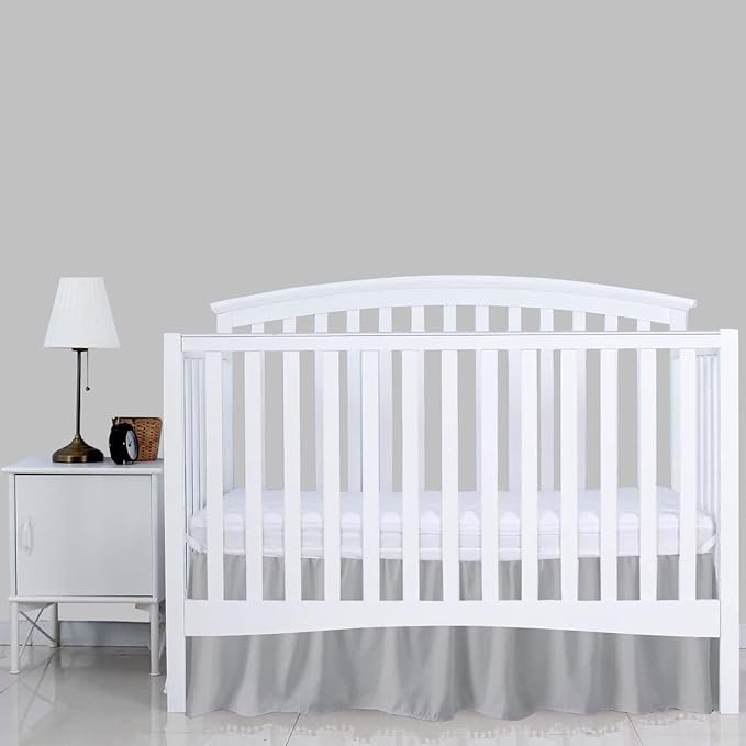 Light Grey Crib Bed Skirt 28" x 52" with 14" Drop - Dust Ruffle Crib Skirt with Split Corners - Soft Nursery Standard Crib Toddler Bedding Skirt for Baby Boys or Girls