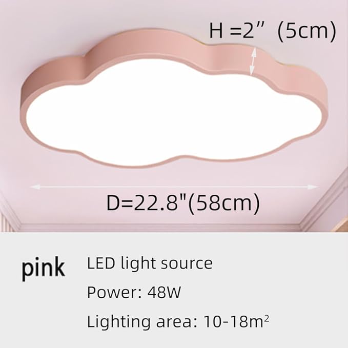 Modern Pink Led Ceiling Light 22"48w Close To Ceiling Light Fixtures With Remote Led Ceiling Lamp Flush Mount Ceiling Chandelier Lighting Fixture For Kids Bedroom/Kindergarten/Hallway/Balcony