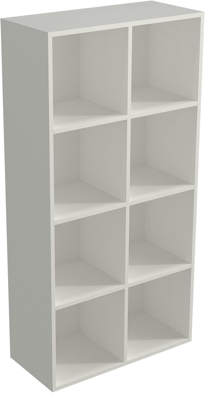 8-Cube Storage Shelf Bookcase - Wooden 4-Tier Floor Standing Open Bookshelf, Modern TV Stand up to 55 Inchs for Home and Office, Warm White
