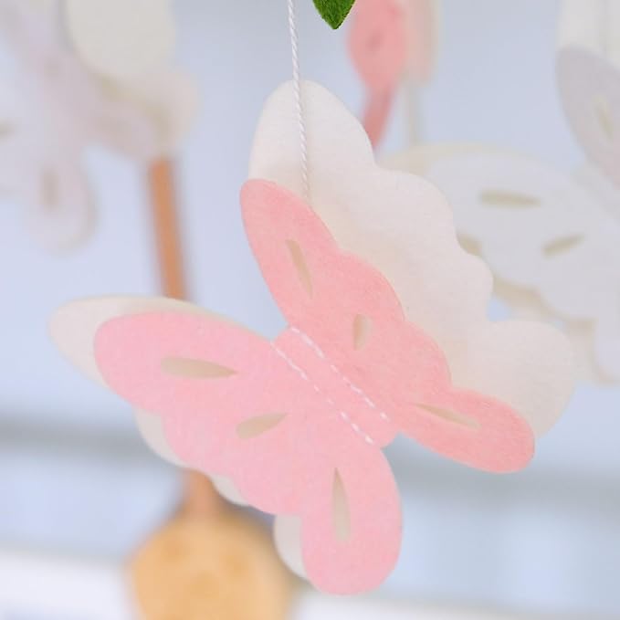Butterfly Mobile for Crib Girl, Pink and White Butterly Baby Crib Mobile, Nursery Mobile Decoration
