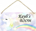 Personalized Name's Pretty Iridescent unicorn with rainbow Nursery Kid's Children's Girls Bedroom Door Sign Wood Plaque Sign Wall Decor Gift
