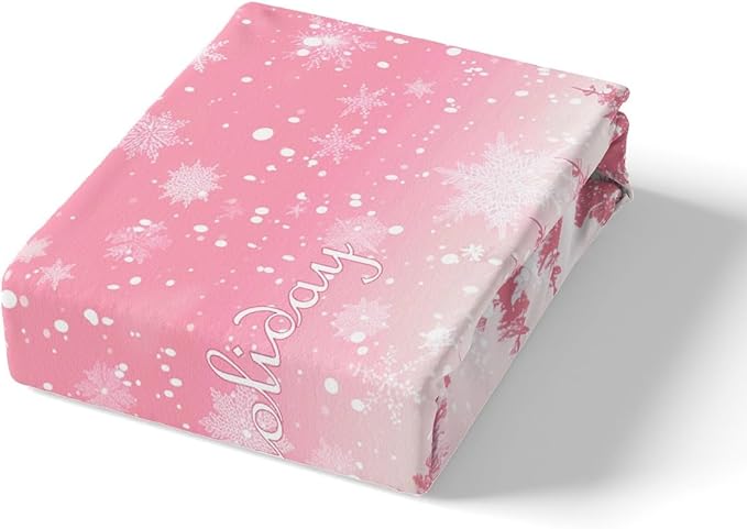 Manfei Pink Glitter Duvet Cover Set King Size, Xmas Trees Deers Snowflakes Print Bedding Set 3pcs for Kids Girls Teens Bedroom Decor, Christmas Theme Comforter Cover with 2 Pillowcases,No Comforter