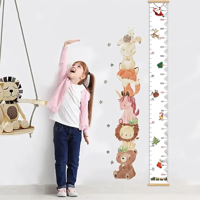 Kids Height Growth Chart for Toddlers & Babies - Removable Canvas Wall Ruler, Baby Height Measurement Tool, Nursery/Playroom Decor Hanging Art (Christmas, 78" L x 8" W, Framed)