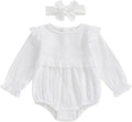 Newborn Infant Baby Girl Clothes Cotton Linen Long Sleeve Smocked Bubble Romper Ruffle Bodysuit Jumpsuit Fall Outfit