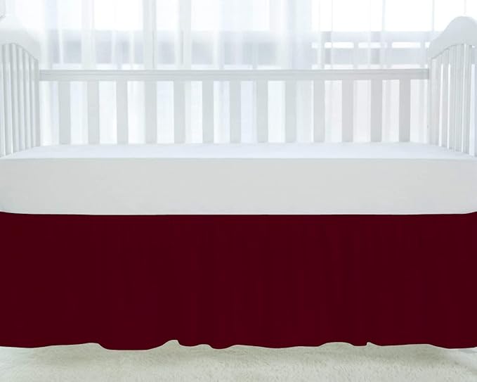 100% Egyptian Cotton, Nursery Crib Toddler (28" x 52" + 14") 800 Thread Count Crib Skirt Dust Ruffle, Bedding Skirts for Baby Boys or Girls, 14" Drop, Burgundy Solid