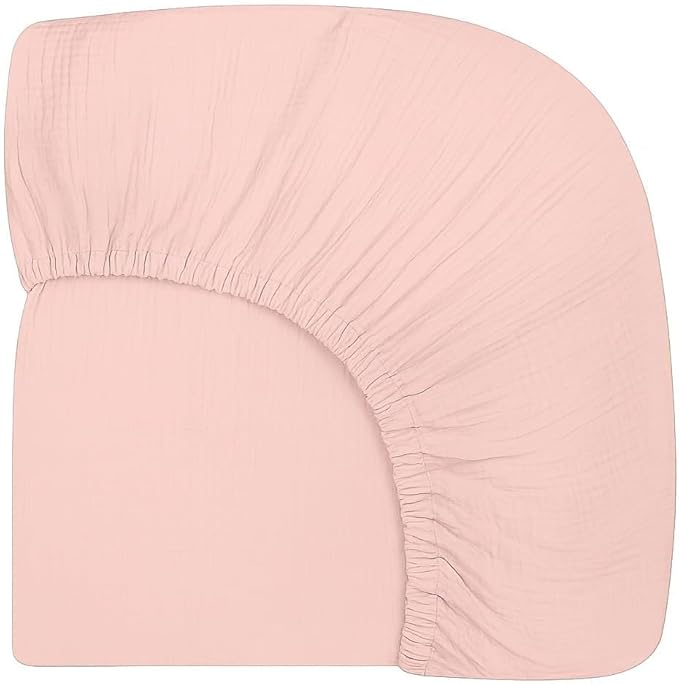 Extra Soft Muslin Fitted Crib Sheets 100% Organic Cotton Baby Crib Sheets for Standard Crib Mattress | 28 X 52 Inches (Pink)
