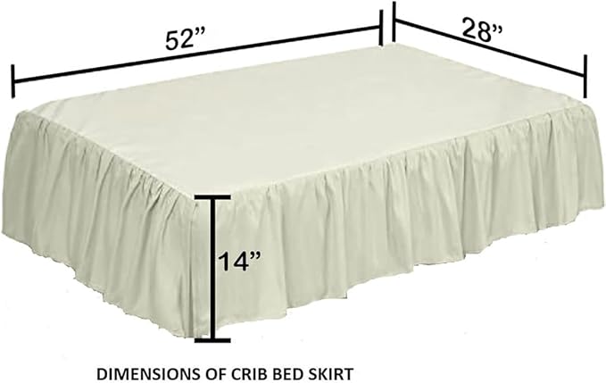 Crib Bed Skirt 28” x 52” with 14” Drop – Split Corners Dust Ruffle, Microfiber - Breathable, Durable, Elastic Adjustable Fit, Soft Nursery Bedding for Baby Boys & Girls, Ivory Solid