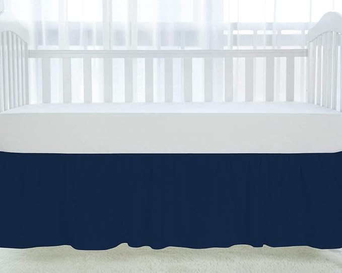 100% Egyptian Cotton, Nursery Crib Toddler (28" x 52" + 14") 800 Thread Count Crib Skirt Dust Ruffle, Bedding Skirts for Baby Boys or Girls, 14" Drop, Navy Blue Solid
