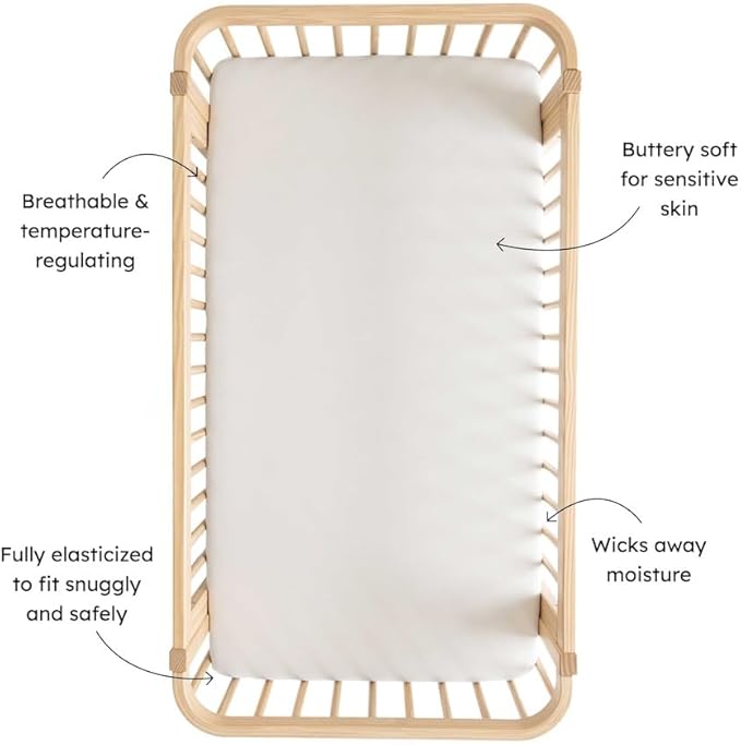Kyte Baby Soft Crib Sheet - Standard Fitted Crib Sheet Made with Rayon from Bamboo, Ultra-Gentle and Breathable (Rust Rainbow on Oat)