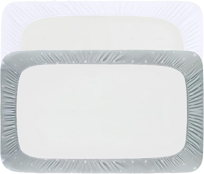Bassinet Sheets 2 Pack, Compatible with 4moms Breeze Plus Bassinet (not playard), Fit for 23" x 28" Bassinet Mattress Pad, Ultra Soft & Super Stretchy, Baby Boy/Girl, White & Grey Ball