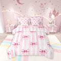 7 Pieces Pink Bowknot Kids Comforter King,Bow Tie Geometric Stripe Bedding Set,Butterfly Knot Princess Style Fashion Pink Romantic（Comforter+Fitted+Flat Sheet+2 Pillowcases+2 Throw Pillow Covers）