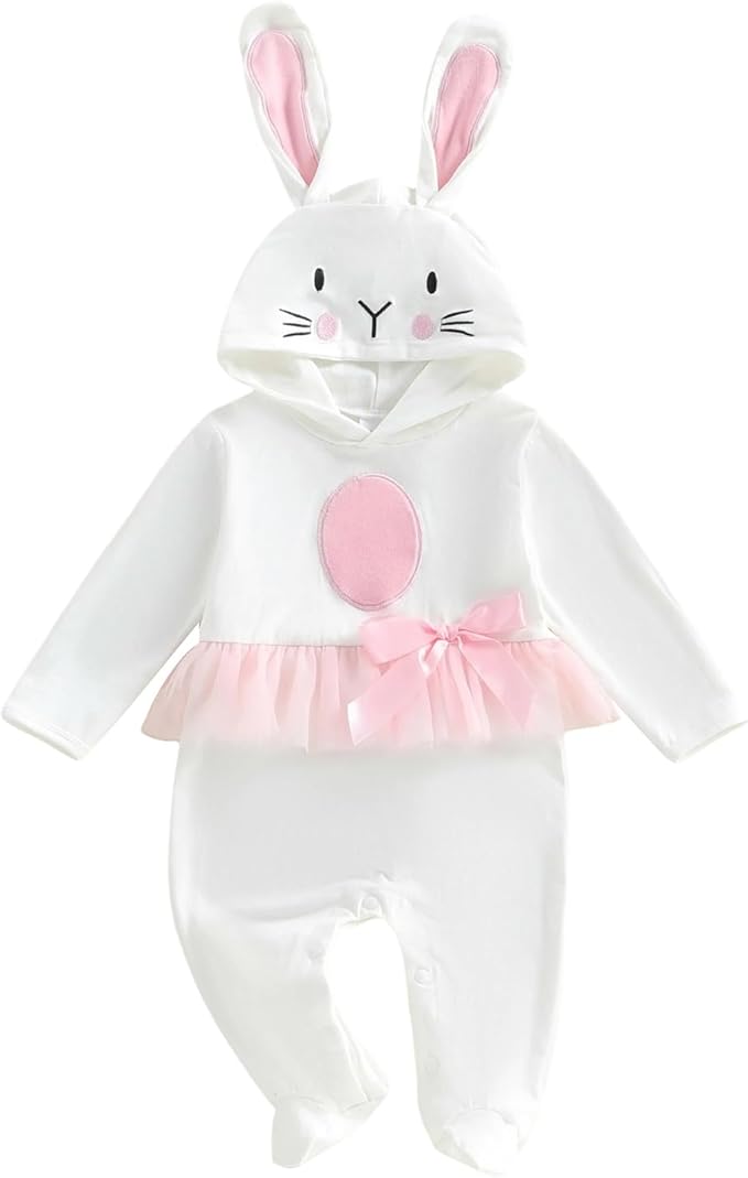 Twopumpkin My First Easter Outfit Baby Girl Newborn Bunny Onesie Ruffle Tulle Tutu Dress Romper Hooded Jumpsuit With Ear