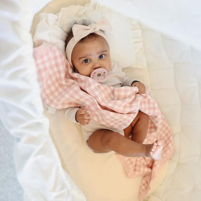 Plaid Swaddle Blanket for Baby Girls - 100% Soft Fine Knit Cotton Quilt Blanket - Use as Receiving Swaddling Stroller Nursery Bed Shower Baby Gift Registry for Newborns & Toddlers (Plaid - Pink)