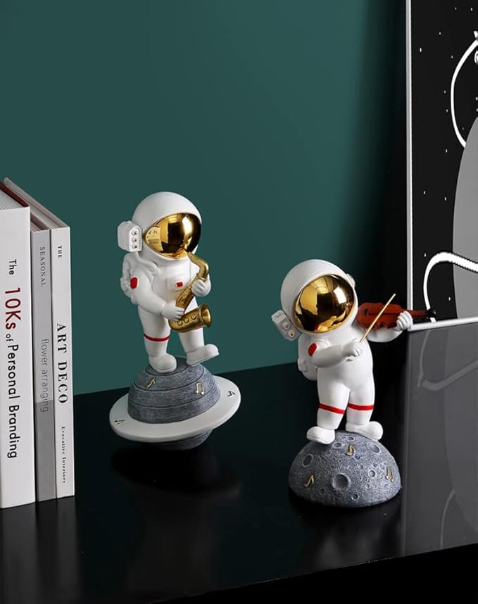 Paimuni Astronaut Figurine Home Decor Resin Spaceman Statue White Gold Gray Sculpture for Desktop Bookshelf Office Living Room