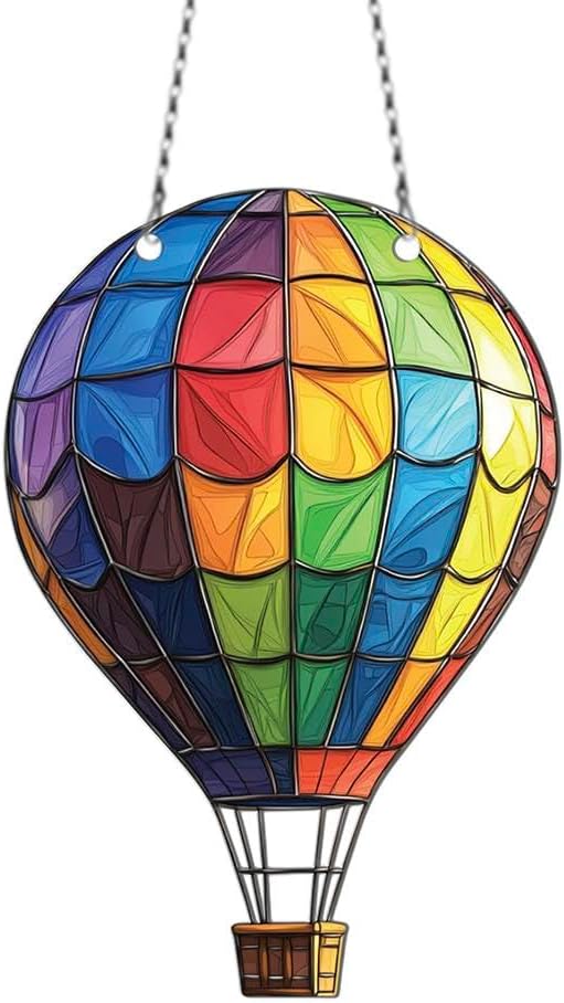 Rainbow Hot Air Balloon Ornaments Decor - Gifts for Hot Air Balloon Lovers - Home Wall Room Kitchen Decoration - Acrylic Ornament