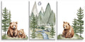 Baby Bear Nursery Wall Art, Cute Bears Wall Decor, Watercolor Green Mountain Forest Wall Art, Woodland Camping Nursery Decor Print, Nature Art for Boy Girl Toddler Bedroom, Framed Canvas, 16"x24"x3