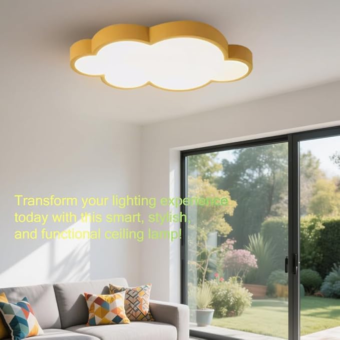 Cloud Shape LED Ceiling Light Fixture, 27 inch, Yellow, 54W, Dimmable with Remote, 4 Color Temperatures,for Kids Room/Bedroom Study/Nursery Ceiling Light