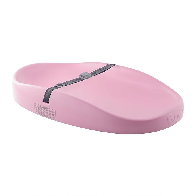 Bumbo 2 Pack Baby Changing Pads for Dresser or Table Top, Portable & Wipeable Non Slip Soft Contoured Diaper Change Station with Harness, Cradle Pink